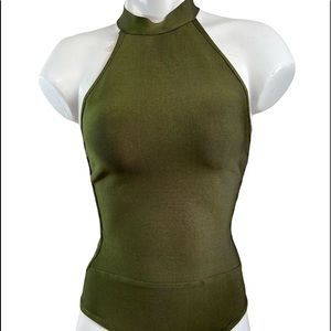 Nasty Gal Olive Green Halter Bodysuit